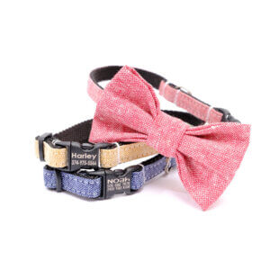 linen cat collar bow tie engraved