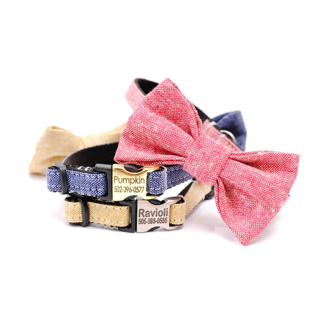 linen puppy collar bow tie engraved