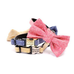 linen puppy collar bow tie engraved