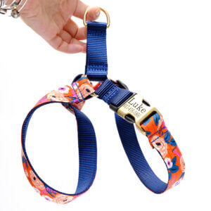 orange floral dog harness scarlet engraved ID buckle