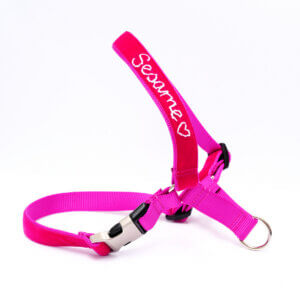 bettie pink easy on dog harness hand embroidered