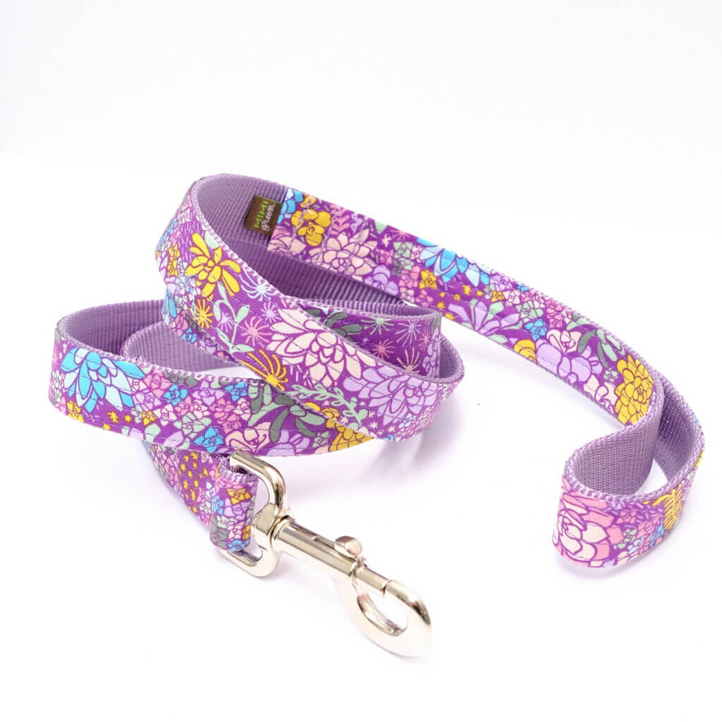 dog leash succulent pattern jade purple