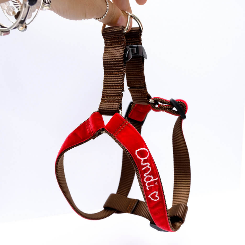 holly red velvet harness embroidered step in