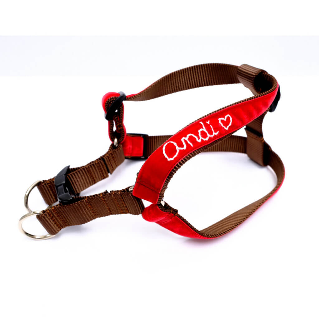 holly red velvet harness hand embroidered step in
