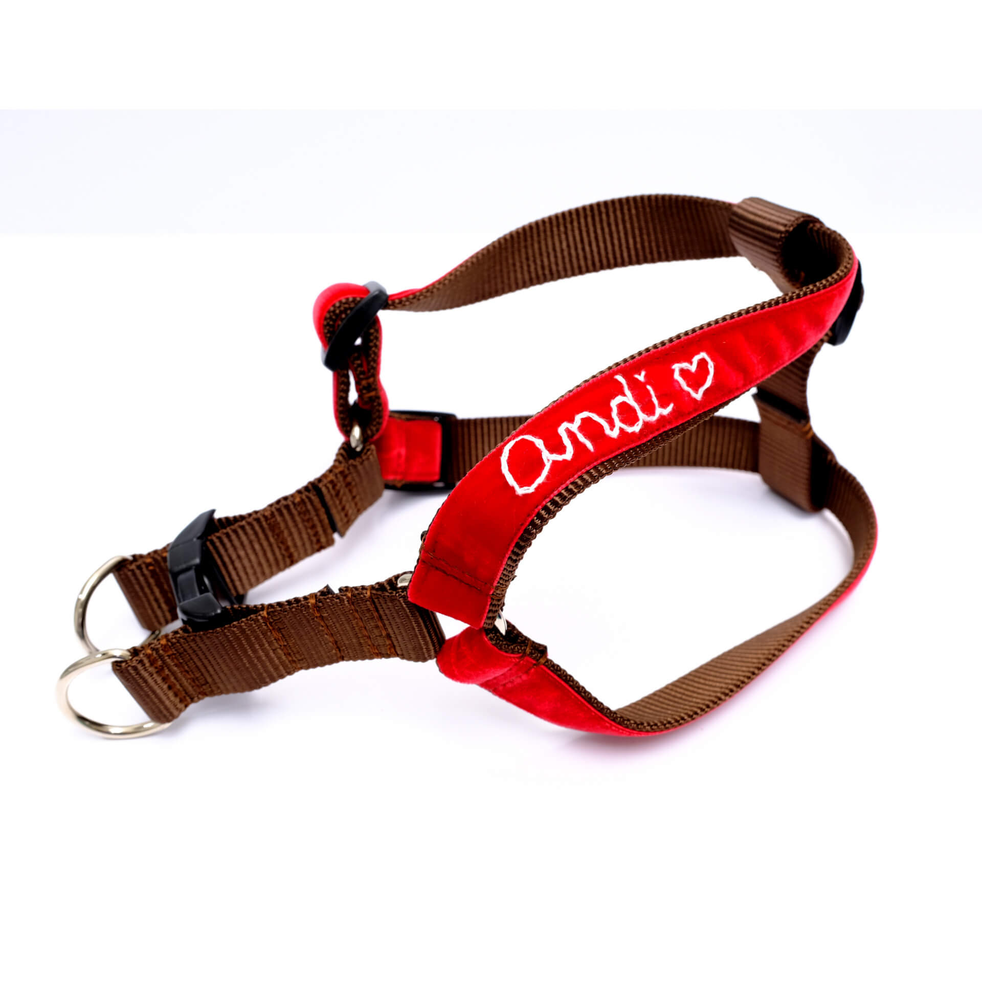 holly red velvet harness hand embroidered step in