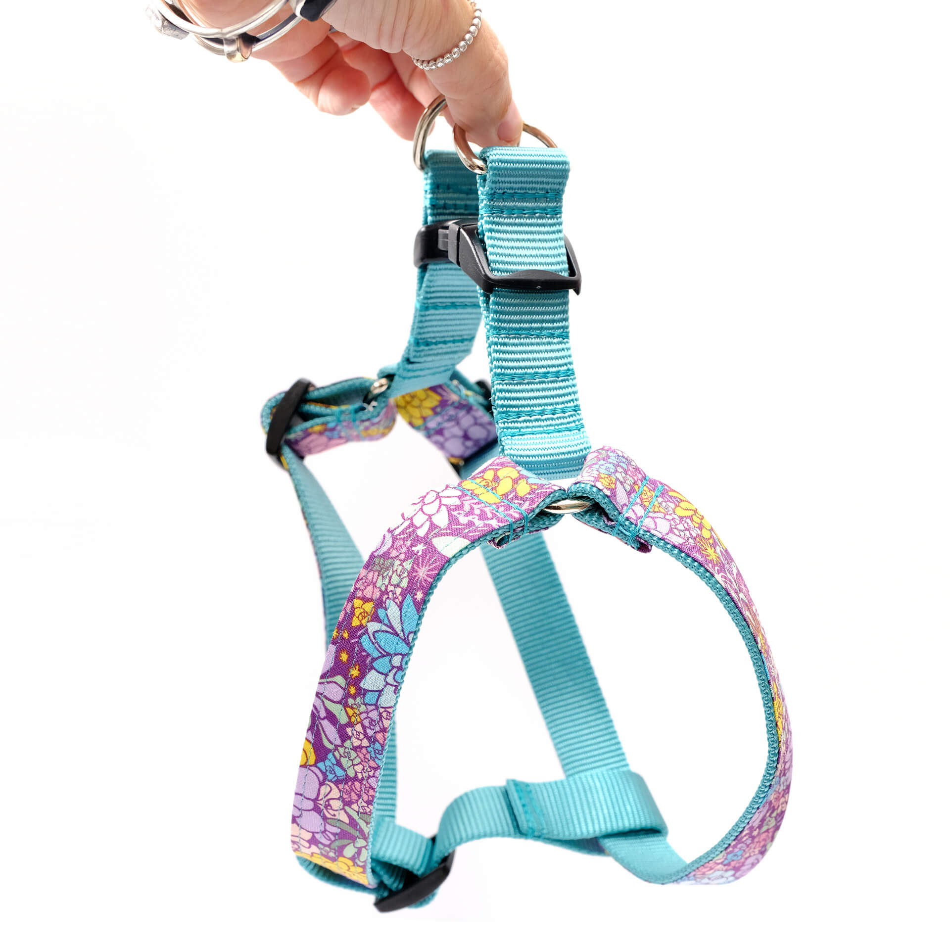 jade succulent dog harness step in teal