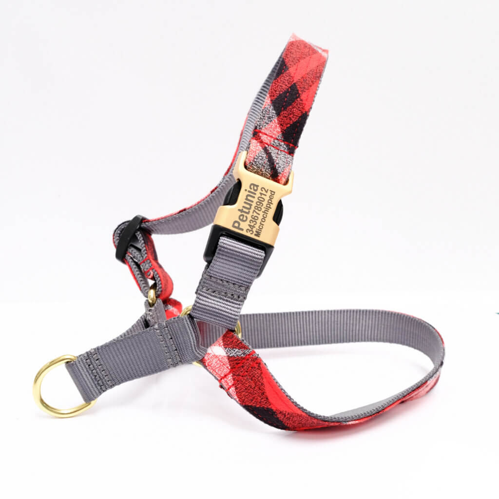 red flannel easy on dog harness PJS