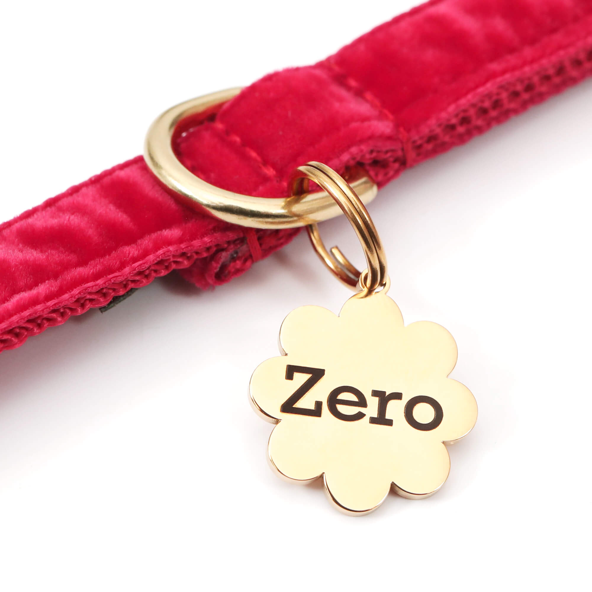 flower id tags red velvet collar gold