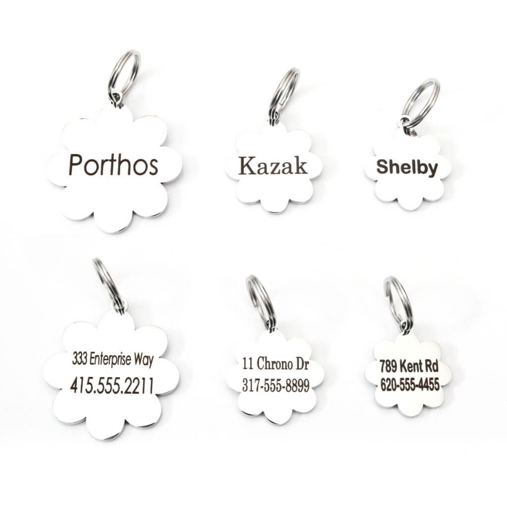 front and back silver flower tags all sizes