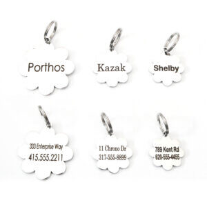 front and back silver flower tags all sizes