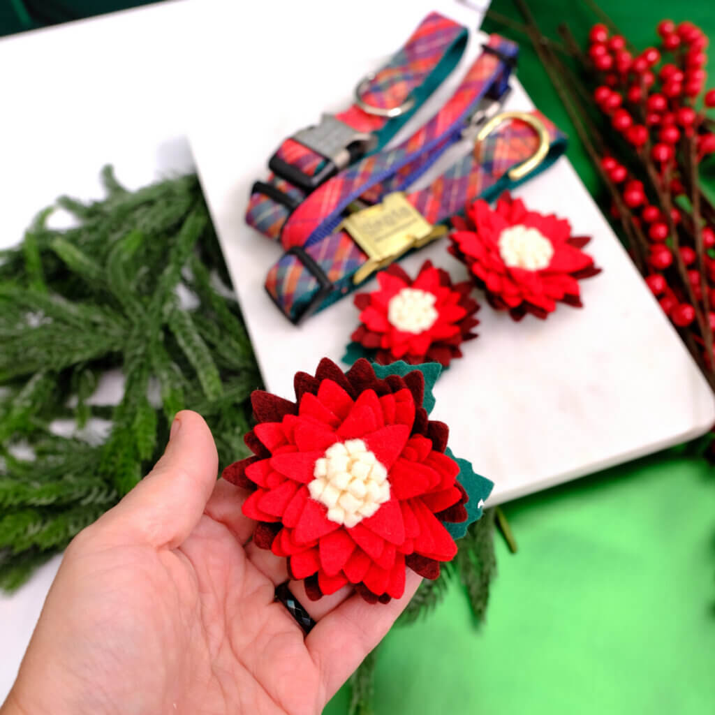 holiday dog collar flower christmas flower