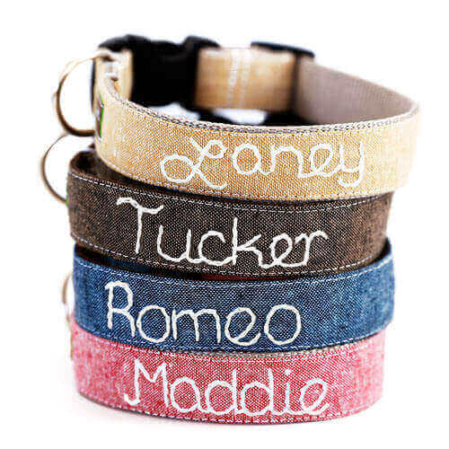 Embroidered Dog Collar -- 6 Linen Colors