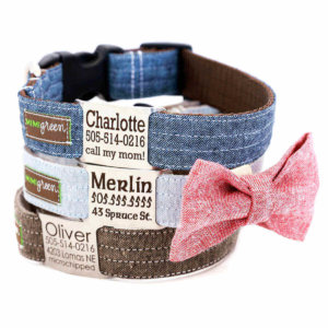 DD: Personalized Name Plate Linen Dog Collar *6 colors