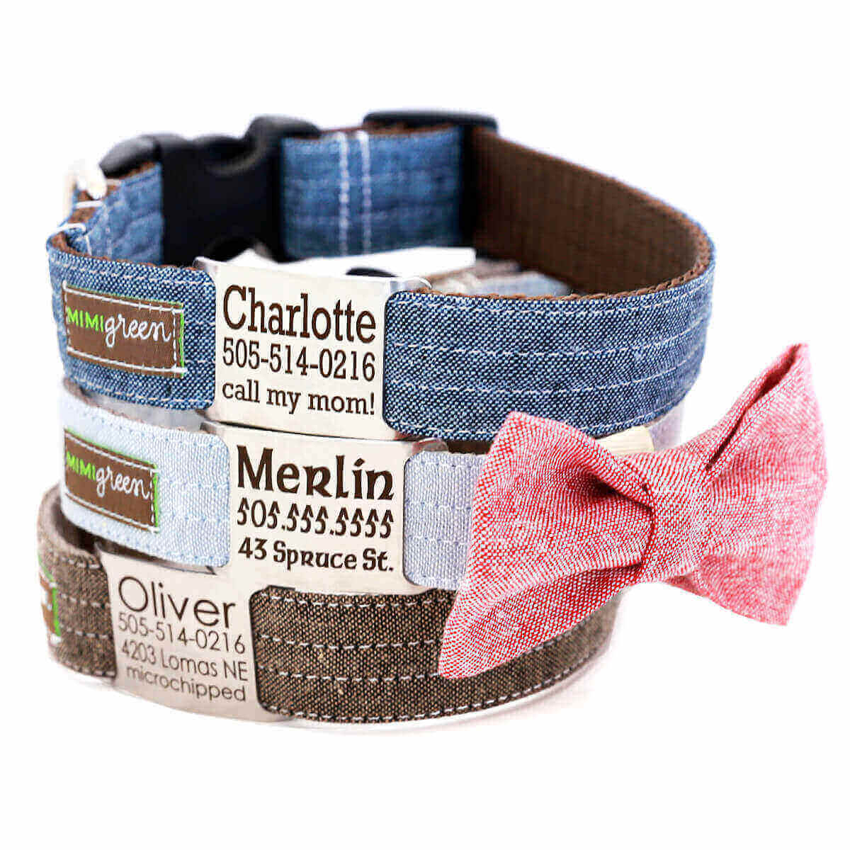 Personalized Nameplate Linen Dog Collar *9 colors