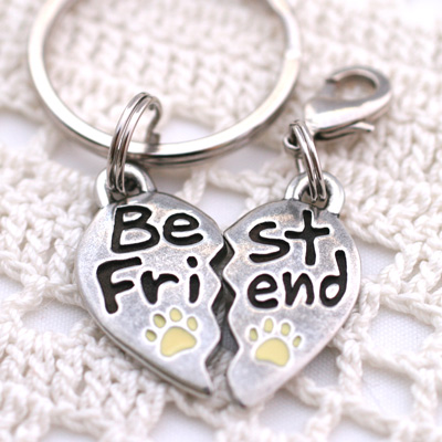 Split Hearts Best Friend Dog Collar Charm & Key Chain