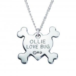 Heart/Crossbones Love with Paw Print - Sterling Silver Necklace