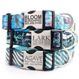 Metal Buckle Engraved Dog Collar *5 Laminated Cotton Styles